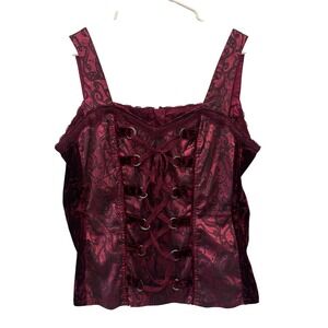 Tripp NYC Corset Top Women XXL Burgundy Paisley Velvet Lace Up WhimsyGoth PV2008